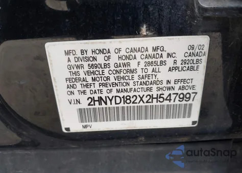 2002 Acura Mdx из США, поврежденный, VIN 2HNYD182X2H547997